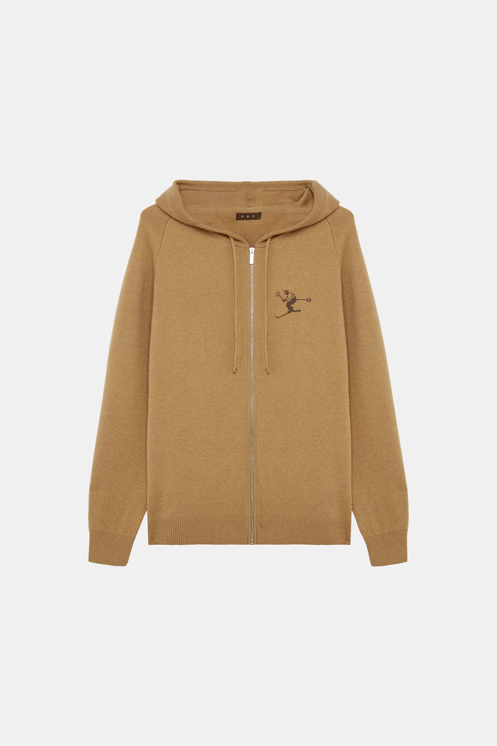 Camel Knit Zipped Hoodie