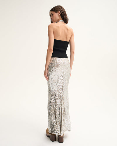 Silver Sequin Midi Skirt