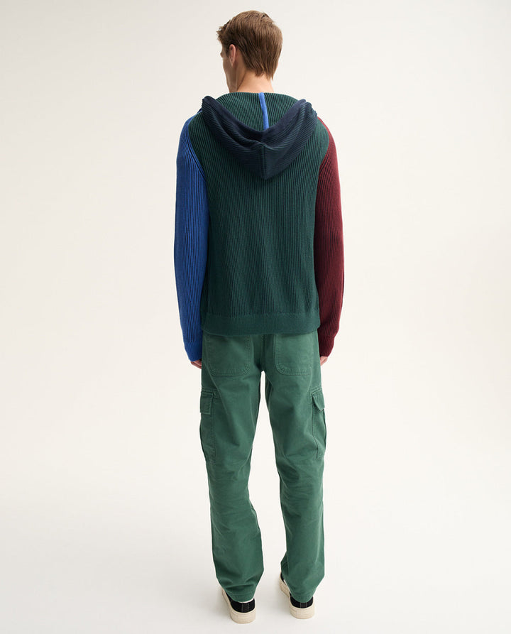 Multicolor Zipped Knitted Hoodie