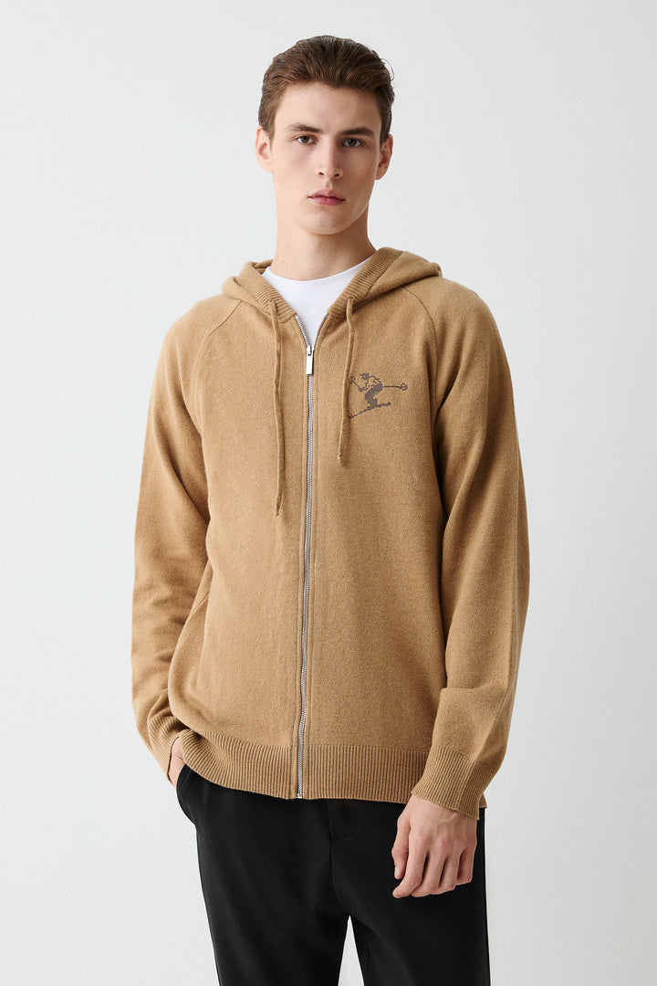 Camel Knit Zipped Hoodie