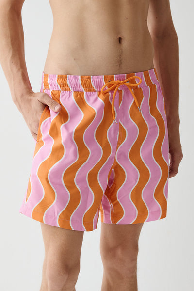 Orange Wave Swim Shorts