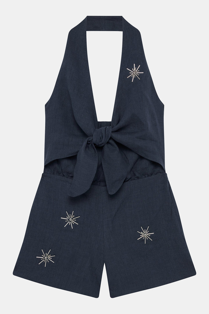 Navy Linen Playsuit