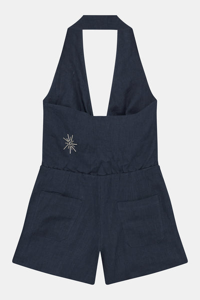 Navy Linen Playsuit
