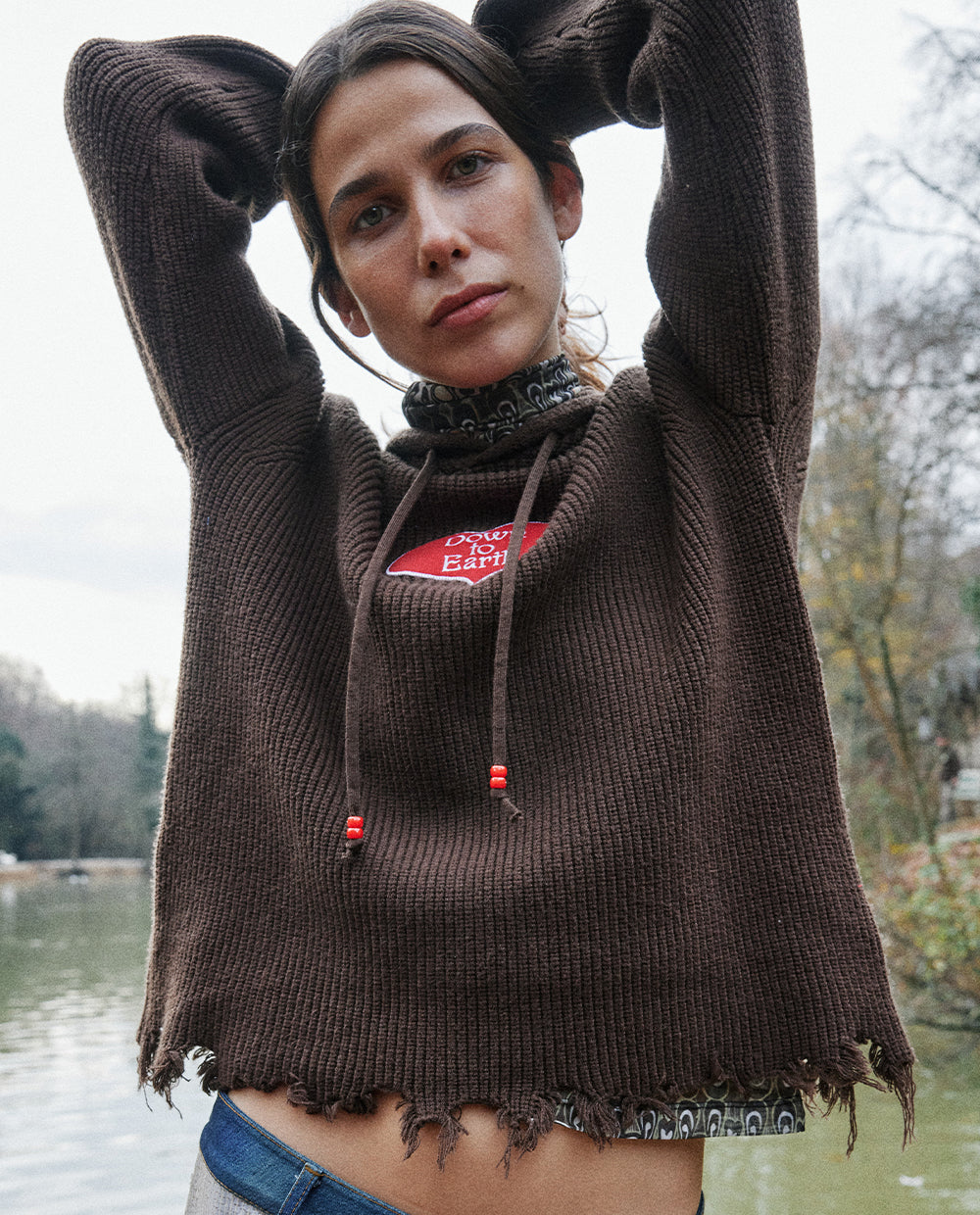 Brown Knitted Hoodie