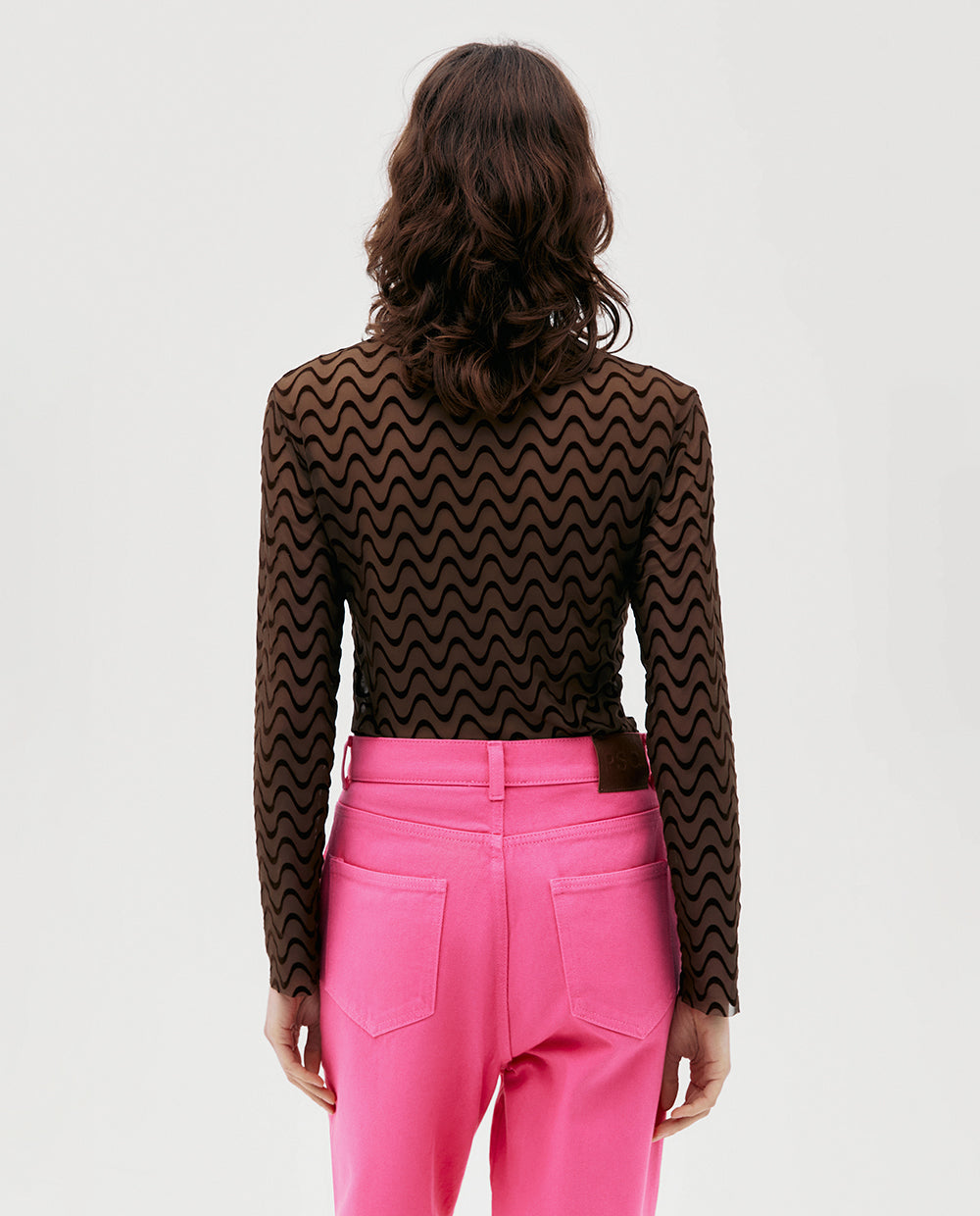 Brown Wave Mesh Top